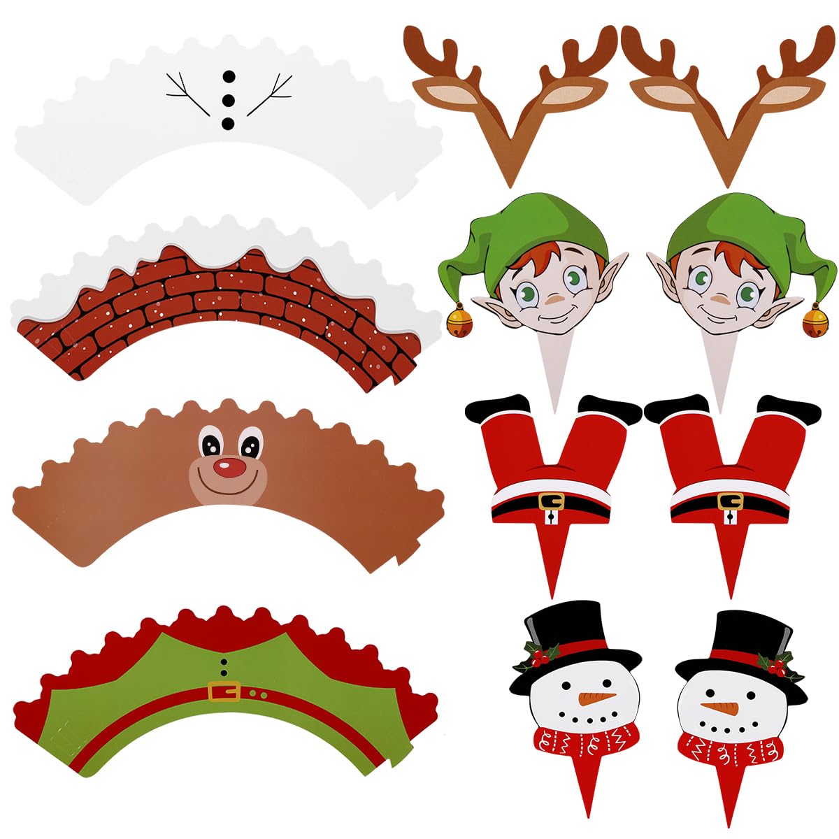 NUOBESTY 48pcs Christmas Cupcake Toppers and Wrappers Cupcake Toppers for Christmas Party Supplies Party Favors (24 Wrappers + 24 Toppers)
