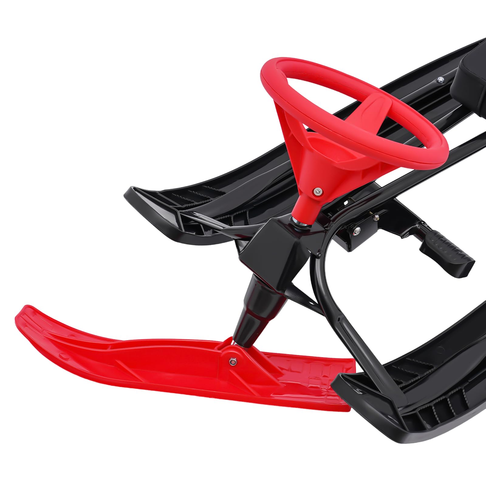 Snow Racer Sled - Trineo de nieve (114 x 50 x 38 cm, con volante y frenos dobles, superficie antideslizante, robusta, para niños y adultos, 100 kg)