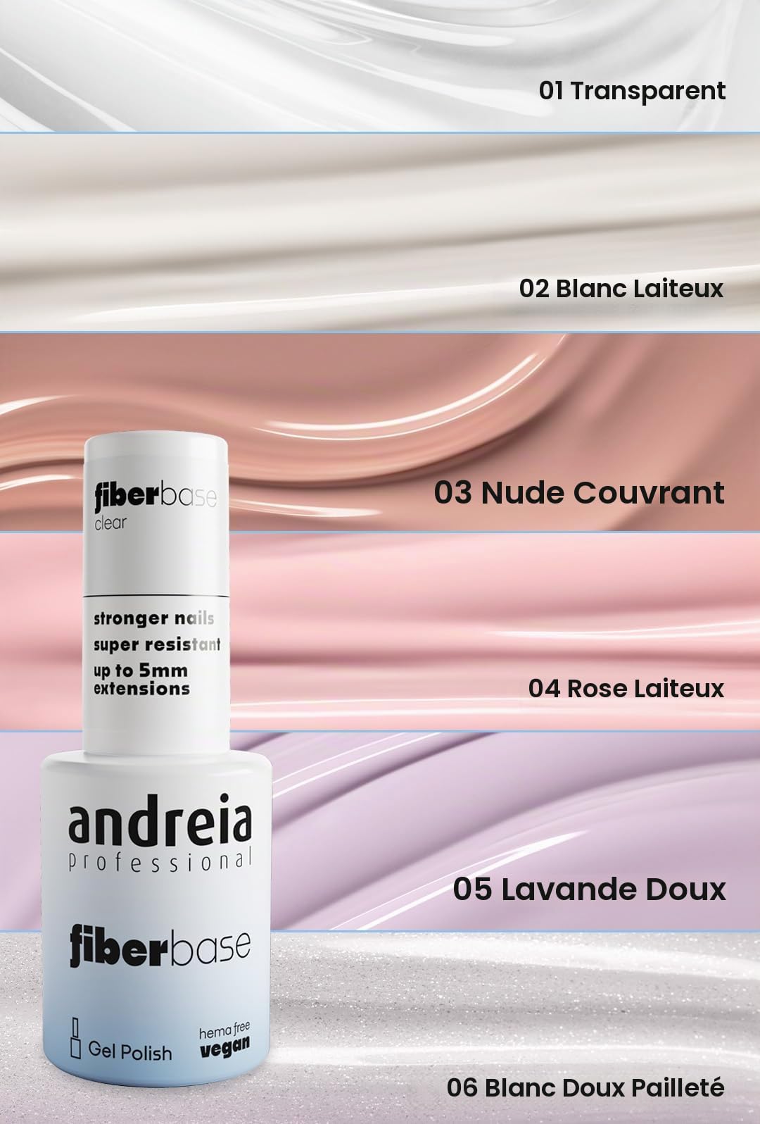 Andreia Couche de base professionnelle en gel pour ongles – Base de haute viscosité pour vernis gel enrichie en fibres synthétiques – Végétalien et sans héma 10,5 ml (transparent, 10,5 ml)