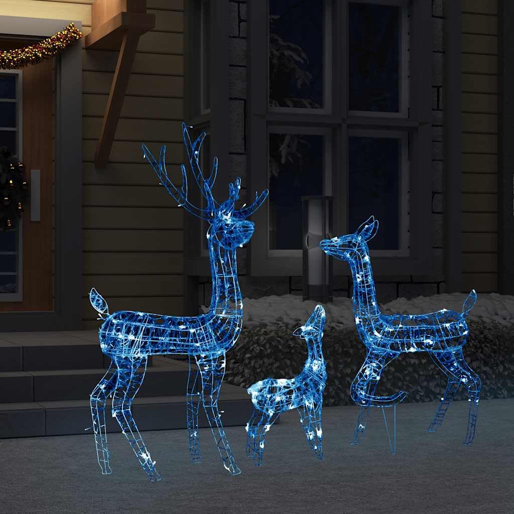 LED-Rentier-Familie Weihnachtsdeko aus Acryl mit 300 blauen LEDs 3-teilig 5 m Kabel USB Anschluss 8 Lichtmodi für Innen und Außen Weihnachtsbeleuchtung Garten Terrasse Balkon