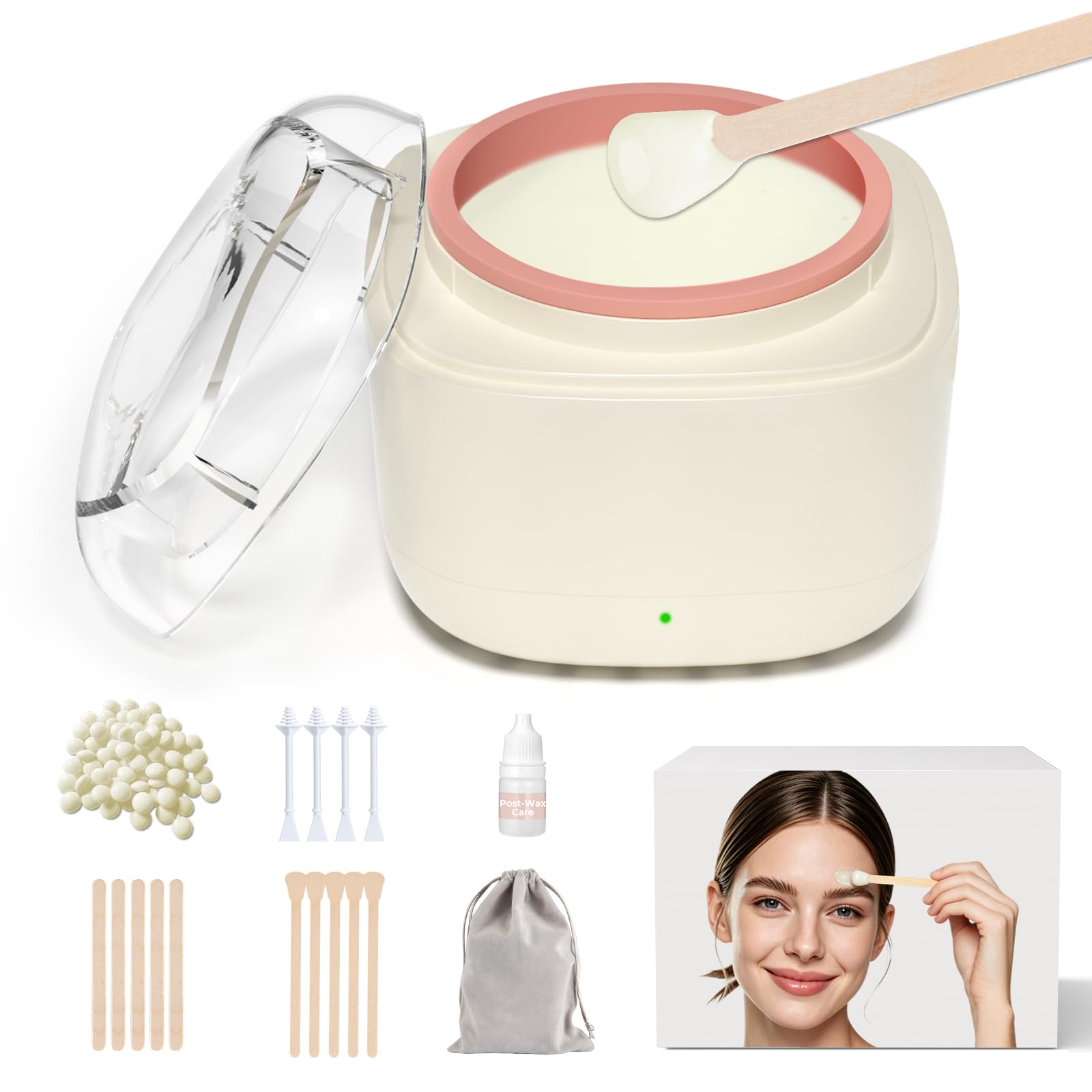 Mini-Augenbrauen-Wachsset für Frauen, USB-Schnellheizung, Wachswärmer mit intelligenter konstanter Temperatur, 100 g Perlen und 26 Stäbchen für präzise Gesichtshaarentfernung, Reise-tragbarer