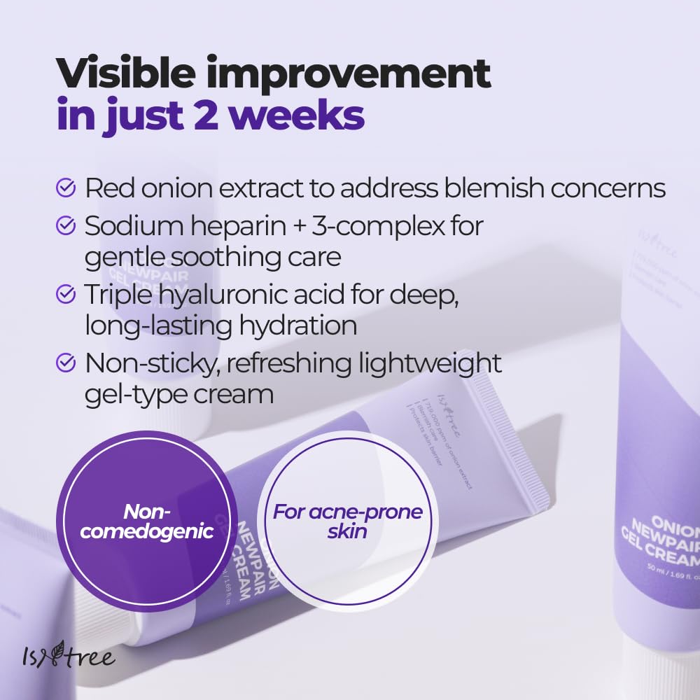IsNtree Onion Newpair Gel Cream 50ml 1.69 fl.oz - Soothing Care | 3‑Layer Hyaluronic Acid| Moisturizing | 71 % Red Onion Extract | Non-Sticky & Non-Greasy l Skin hydration I Korean Skincare - Image 3