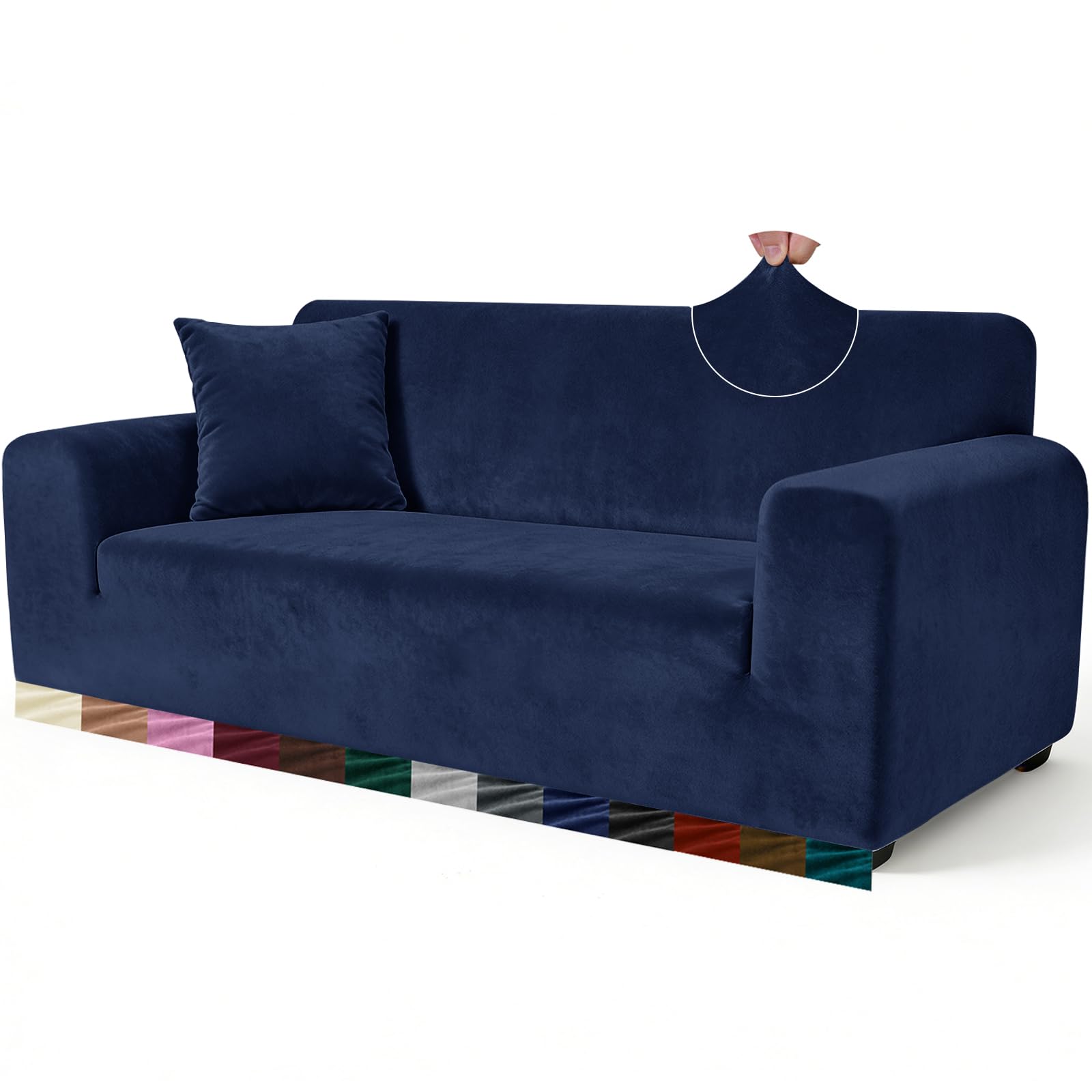 Yeahmart Thick Velvet Sofa Covers 4 Seater - Premium Stretch XL Couch Slipcover - Soft Furniture Protector for Pets - Includes Foam Rods for Non-Slip Fit - Machine Washable, Blue