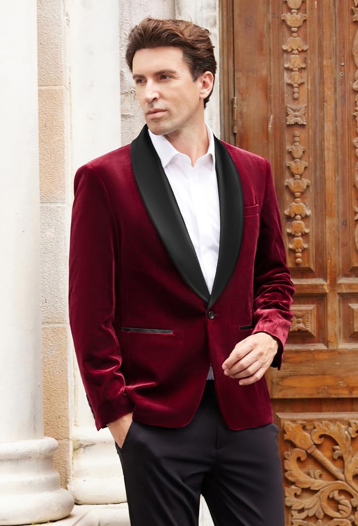 GRACE KARIN Blazer de un botón para Hombre, Ajuste Regular, Chaqueta de Traje de Terciopelo, Chaqueta de Fiesta para Boda, Navidad