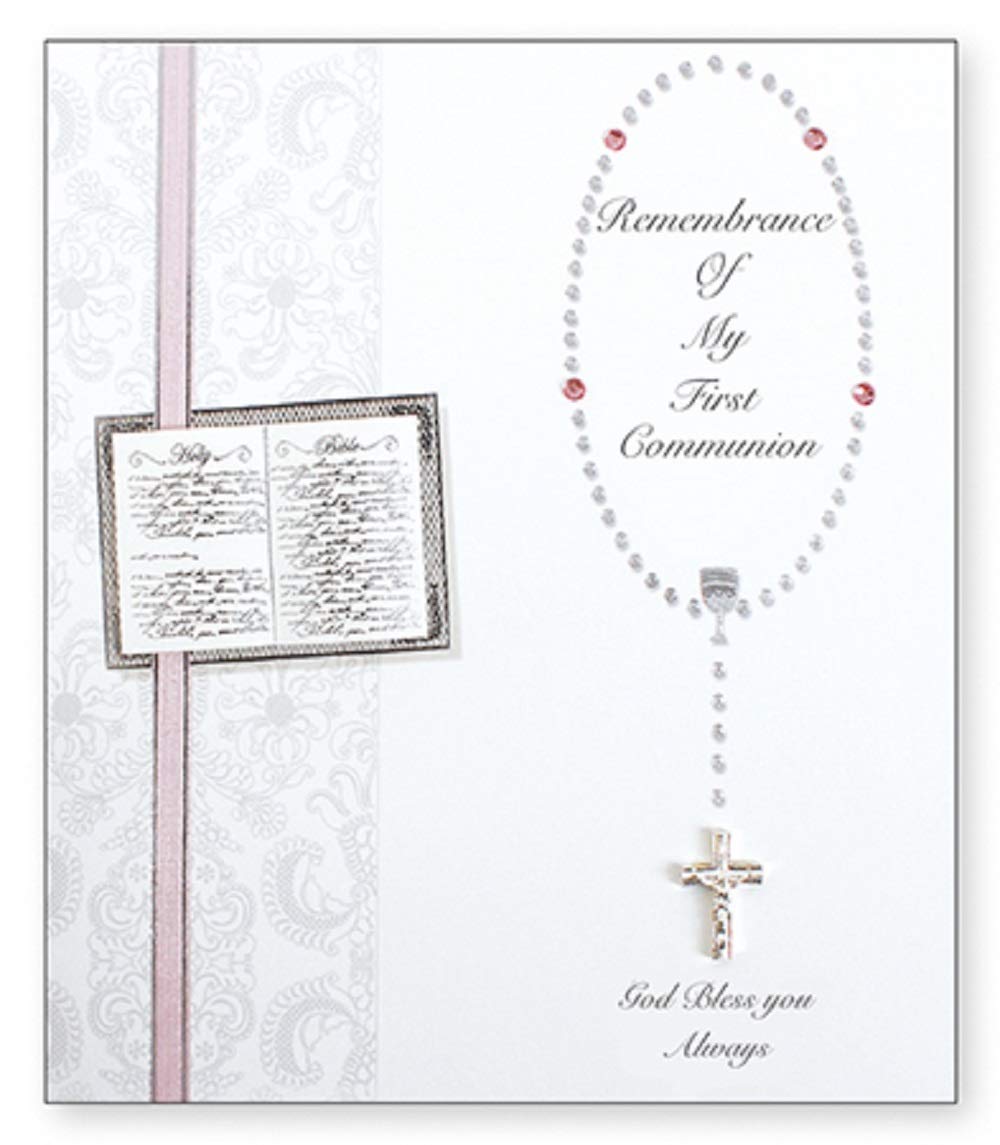 Girls Pink Luxury 1St First Holy Communion Rosary Keepsake Card 'S