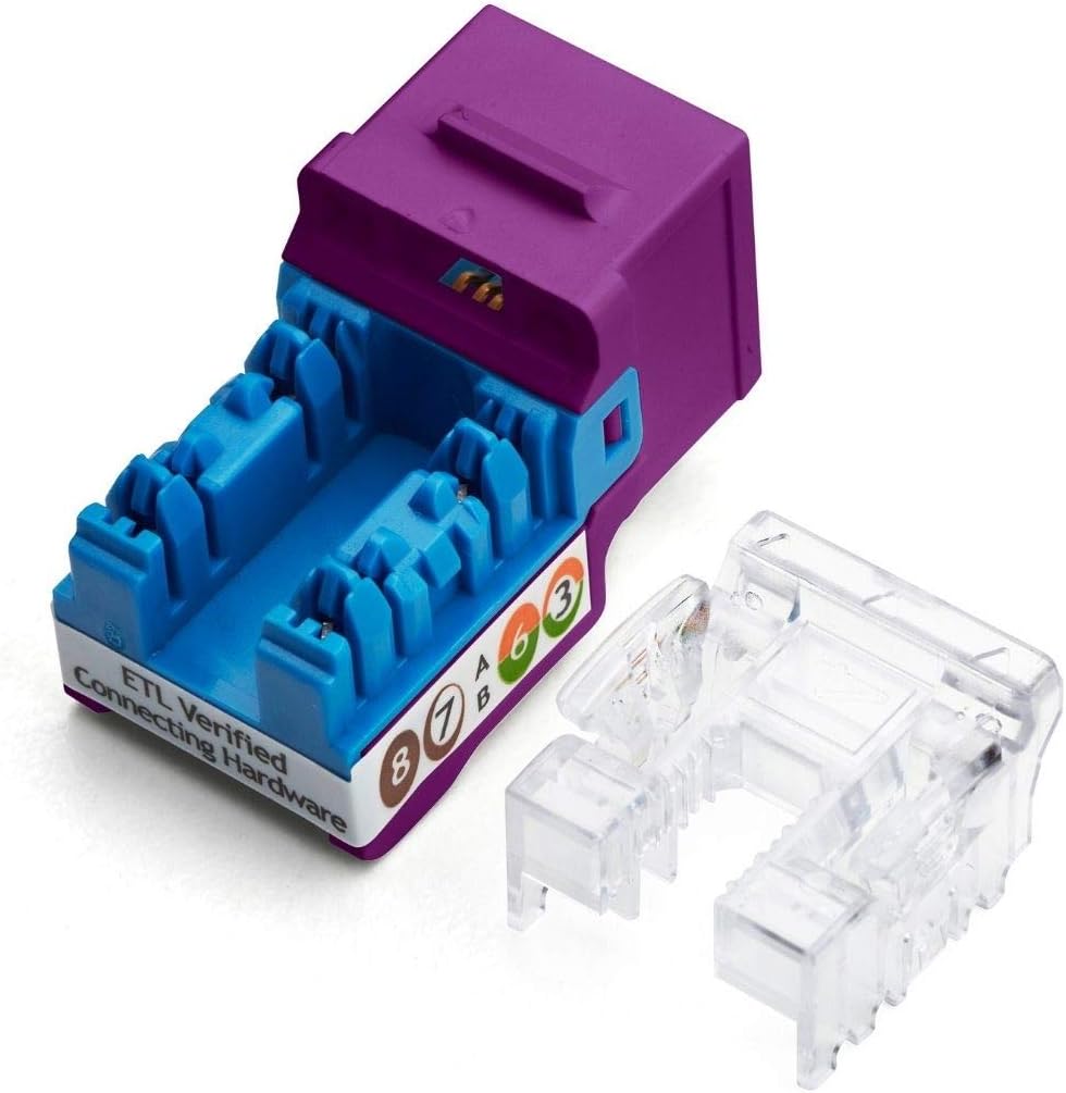 trueCABLE Cat6 Keystone, não blindado (UTP), perfurador de 90 graus, PoE++ (4PPoE), listado pela UL, certificado ETL, certificado ANSI/TIA, modular RJ45 fêmea, roxo, pacote com 12 trueCABLE Cat6 Keystone, não blindado (UTP), perfurador de 90 graus, PoE++ (4PPoE), listado pela UL, certificado ETL, certificado ANSI/TIA, modular RJ45 fêmea, roxo, pacote com 12