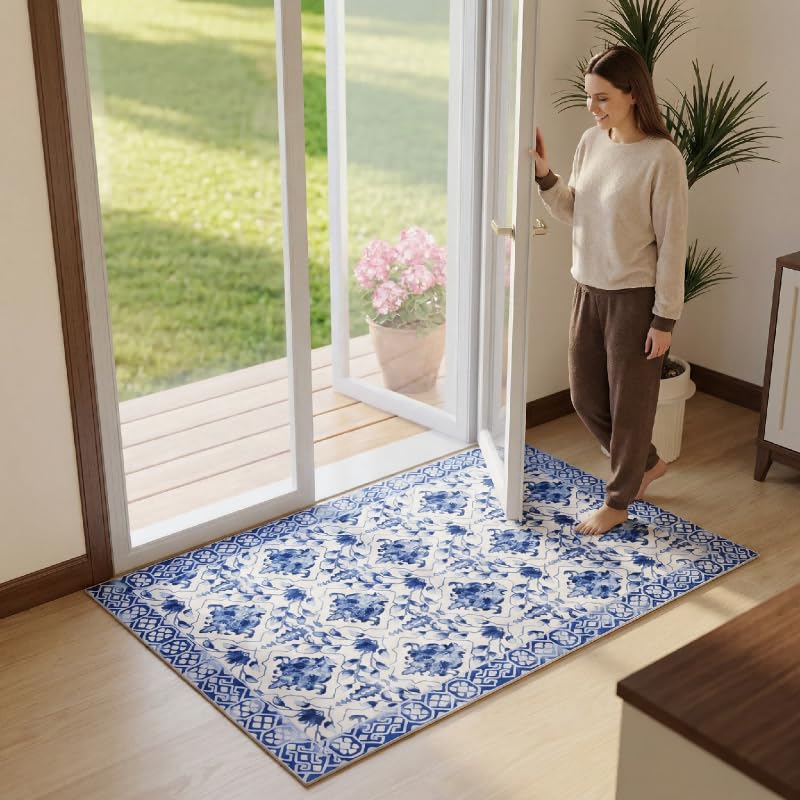 Tapete decorativo azul estilo porcelana oriental 2x3 pies miniatura 4