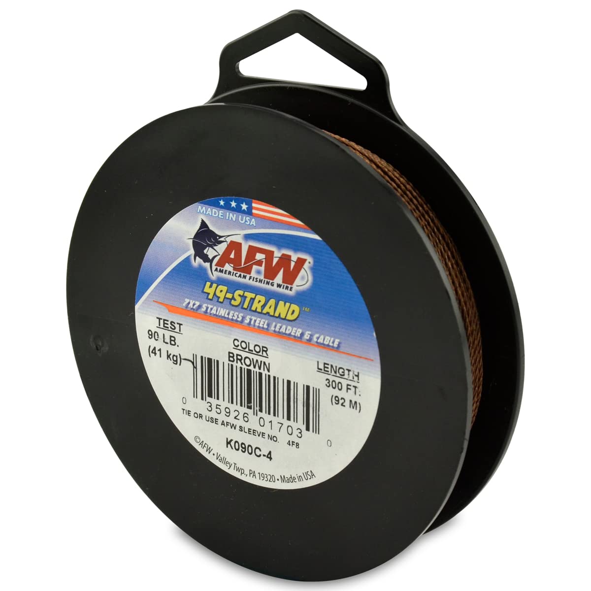 American Fishing Wire 49 Strand, 7x7 Stainless Steel Shark Leader Cable, 90 lb / 41 kg Test, .031 in / 0.79 mm Dia, Camo, 300 ft / 91.5 m