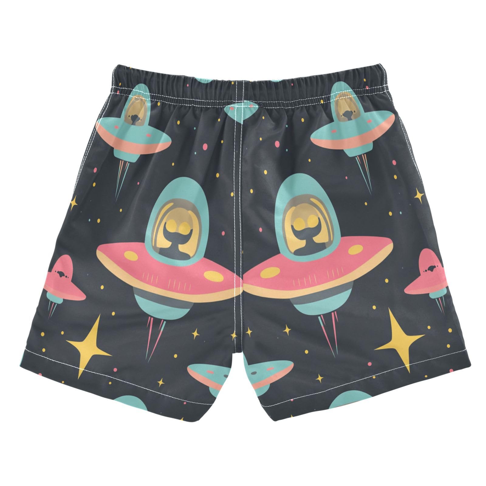 Jucciaco Boys Swim Trunk Quick Dry Beach Board Shorts UFO Planet Star Black Swimwear for Kids