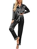 Women's Classic Button Down Long Satin Silk Pajama Set