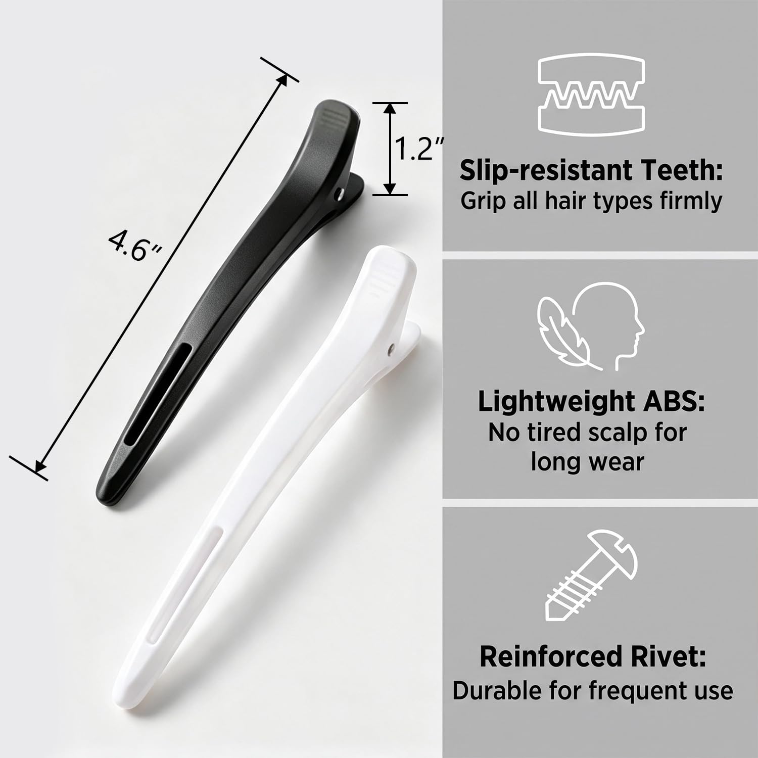6 Pack /4.6 Inch Matte Non Slip Duck Bill Hair Clips with Teeth, Professional Non Slip band Clips DIY Accessories Hairpins Hairgrip for Women(Blcak & White)