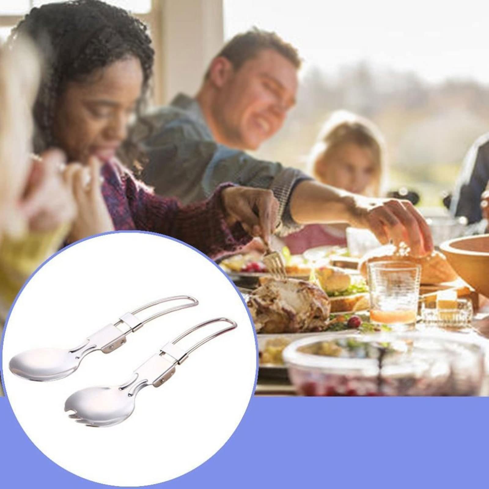 Spoons Stainless Steel Folding Spoon Spork With Lightweight Handle Picnic Camping Dinnerware Outdoor Tableware Cookware Dinner Set 2 Pcs