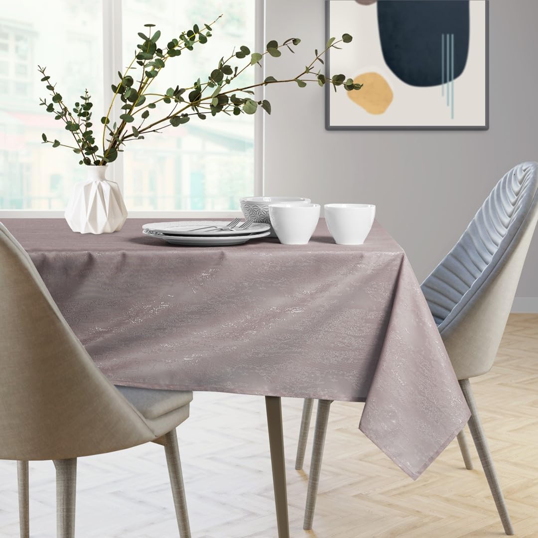 AmeliaHome Tischdecke 140x350 cm Tischtuch Tafeldecke Fleckschutz Lotuseffekt Abwaschbar Wasserabweisend Ornament Vesta puderrosa – Bild 3