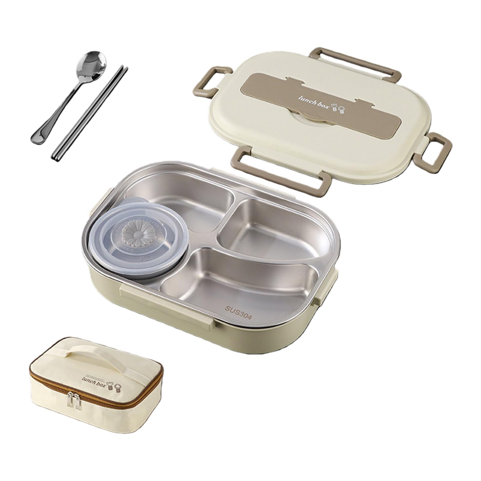 jiingekk Easy Cleaning 304 Stainless Steels Insulated Food Container with Soup Bowl Utensils 1500ml Leak Proof Divided Lunch Box Stainless Steels Thermal Lunch Box with Soup Bowl