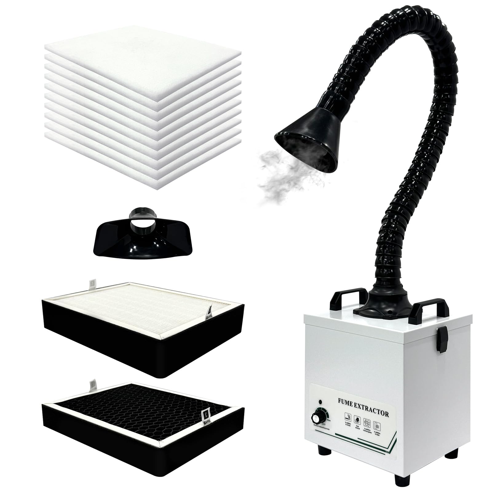 Extractor de humos de soldadura de 100 W, 250 m³/h, absorbente de humo HEPA y filtro de carbono, 3 etapas, extractor de humos de escritorio con 10 prefiltros para impresión 3D, soldadura