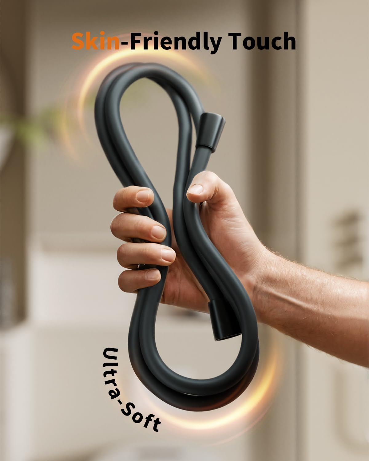 Cobbe Shower Hose 2m, Smooth Silicone Shower Hose, Black, 28 cm x 16.6 cm - Image 4