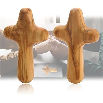 Pack of 2 Olive Wood Wooden Crosses 10 x 6 cm Olive Wood Wall Cross Handmade Wooden Cross Wall Cross for Communion Confirmation Catholic Christian Cross Prayer Meditation Support Confirmation