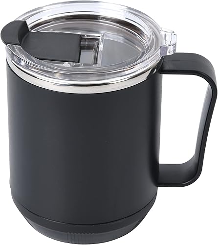 Miniatura 1 de EOIMS Taza de café de 12 onzas taza de viaje de acero inoxidable con asa taza de campamento aislada al vacío con tapa termo de café al aire libre