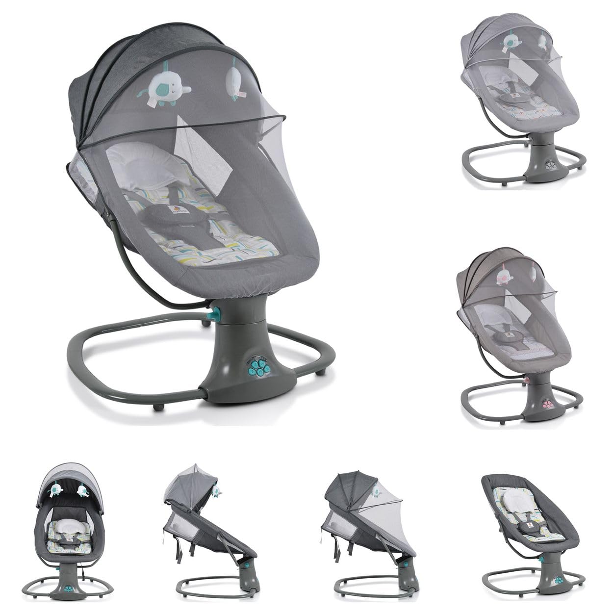 Moni Siège gonflable pour bébé Axel 3 en1 fonction berceuse couffin télécommande, coloris:verdoyant