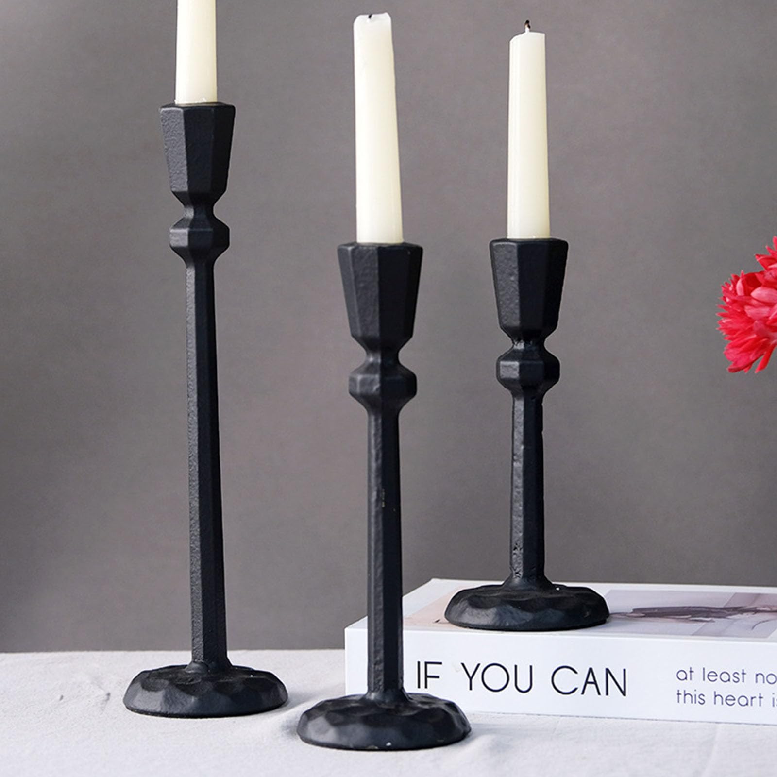 Modernes Kerzenständer-Set aus Eisen, 3-teilig, antike Tafelaufsätze, Dekoration für Kaminsims, Esstisch, Diwali, Weihnachten, Hochzeit, gestaffelte Höhen für Heimdekoration, Stile