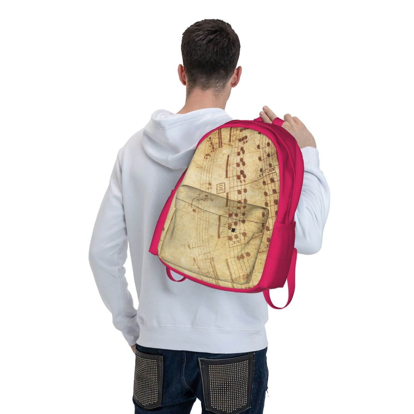 Notenblätter für Damen und Herren, Laptop-Rucksack, Reiserucksack, Sporttasche, Schultaschen für Kinder, Mädchen, Jungen, Schwarz, rose, One size