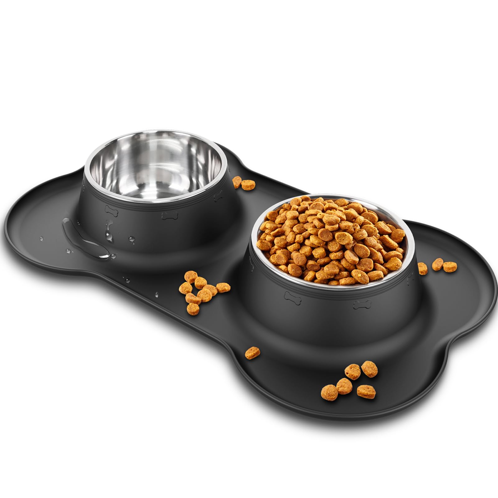 Tekcoo Dog Bowls, Puppy Food Bowls, Stainless Steel Pet Cat Water Feeding Dishes with Non-Spill Skid Resistant Silicone Mat for Small Medium Large