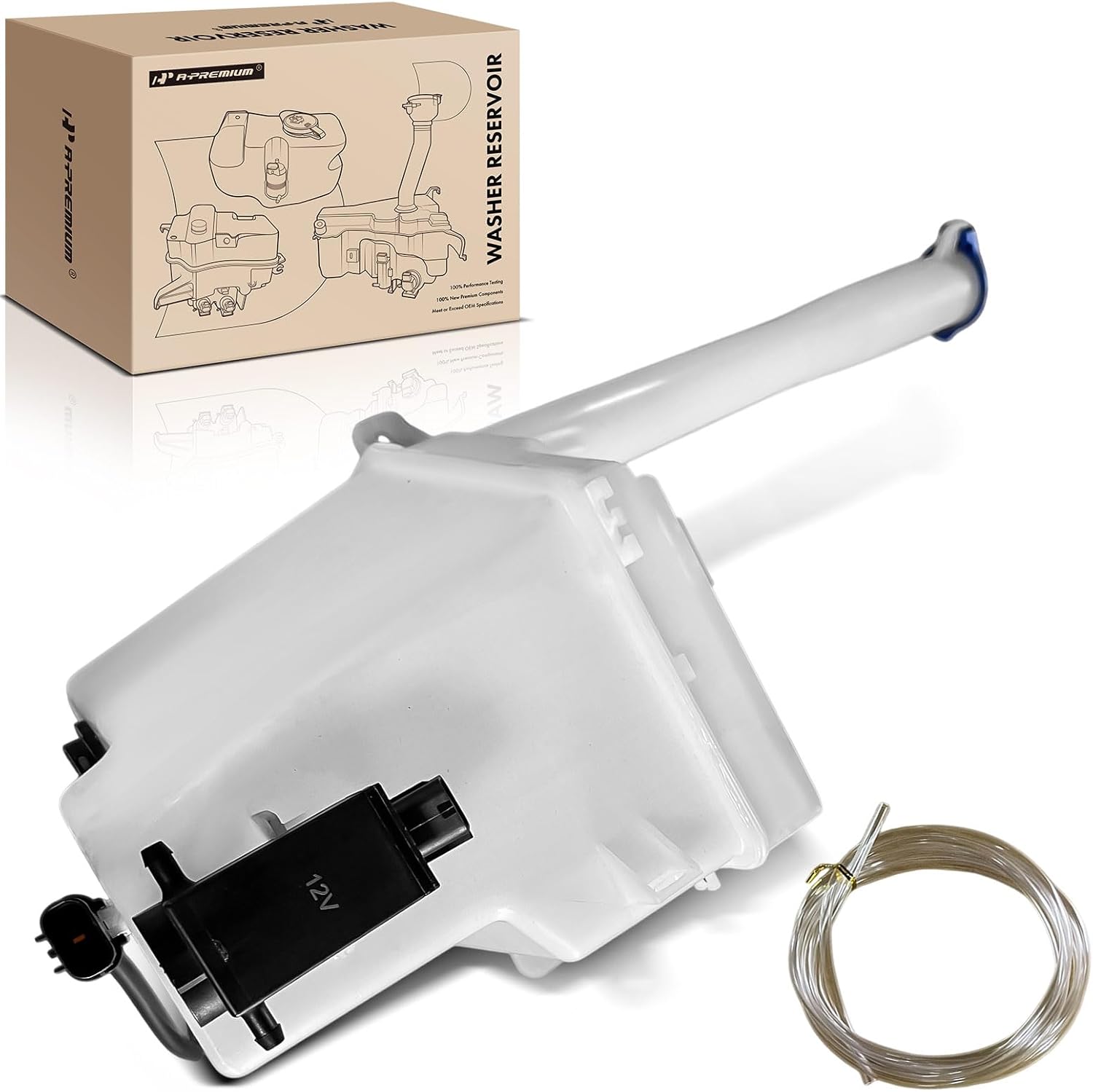 A-Premium Windshield Washer Reservoir Tank Assembly Compatible with Hyundai Santa Fe 2007 2008 2009 – with Cap & Washer Pump & Fluid Level Sensor