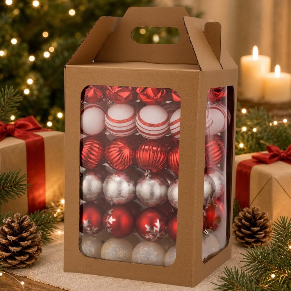 96pcs 6cm Christmas Baubles Red Gold Plastic Shatterproof