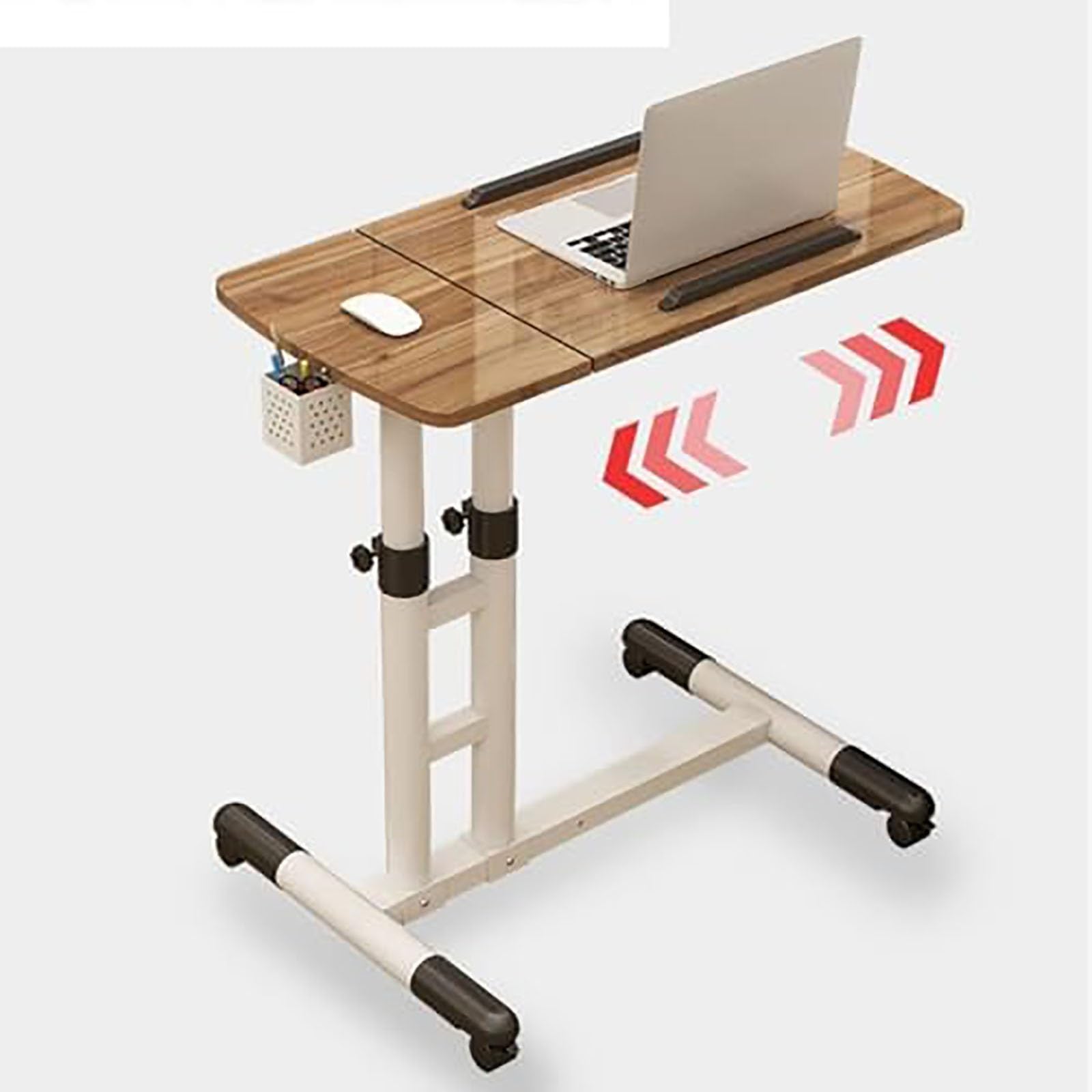 Regulowany stolik przyłóżkowy, wózek na laptopa z odchylanym blatem i kółkami, mobilne biurko stojące do biura domowego, gabinetu, czytelni, szpitala, sypialni(White)
