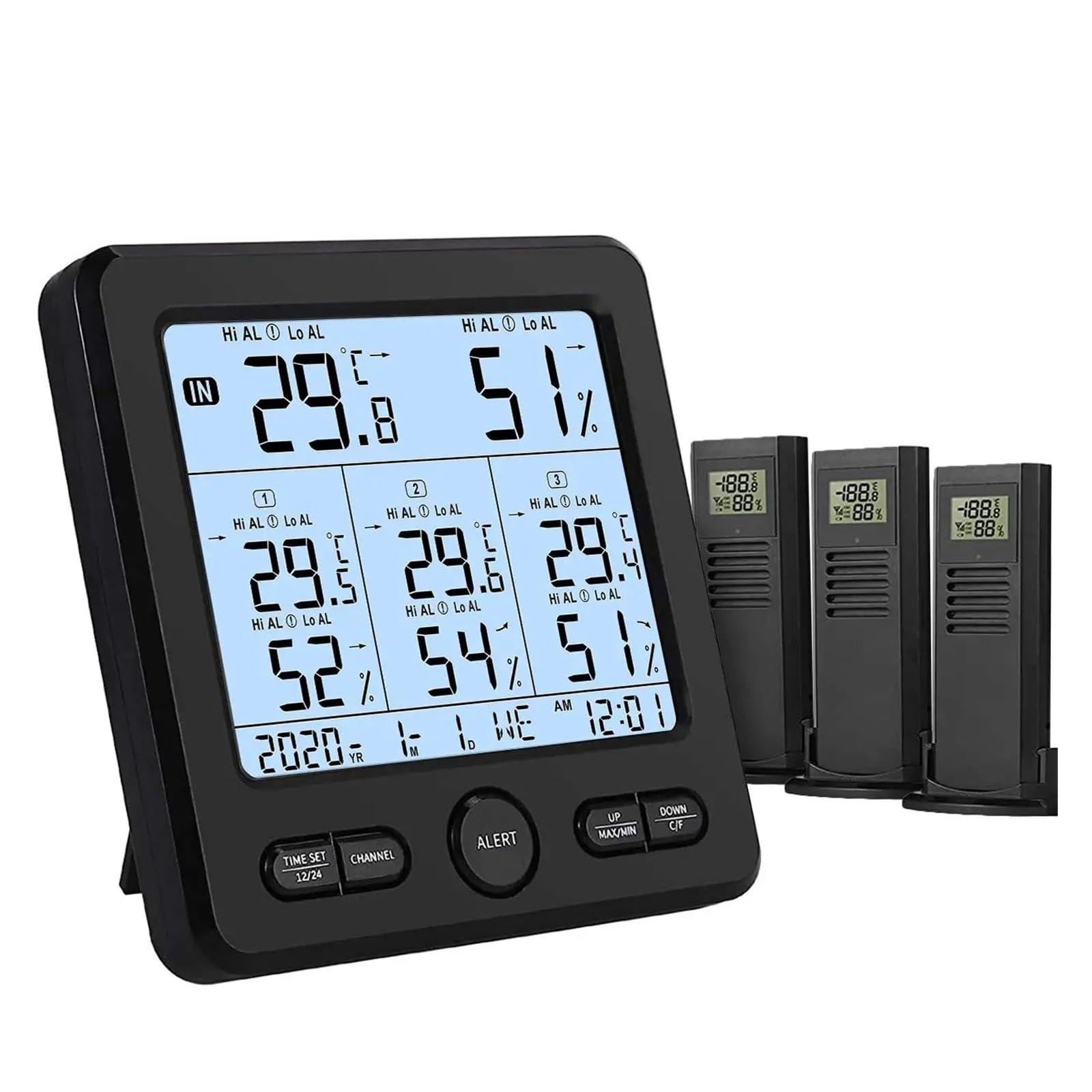 Stazione Meteorologica Professionale Termometro Wireless Digitale For Interni Ed Esterni Igrometro 3 Sensori Remoti Con Calendario Del'orologio Di Avviso Preciso Veloce Monitoraggio In Tempo Reale