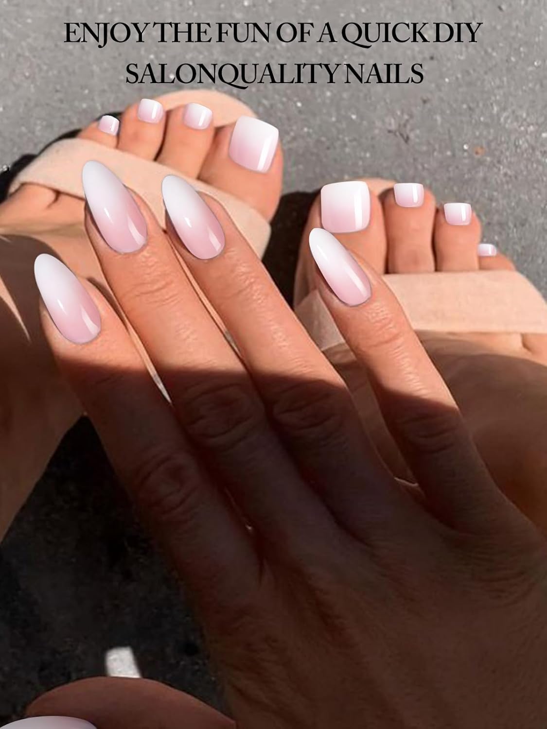 EBANKU Semi Cured Gel Nail Strips, 52PCS Pink Ombre Toe Nail Wraps & Gel Nail Stickers, UV Light Required, Long Lasting Gel Nail Wraps- Includes Nail File & Nail Stick