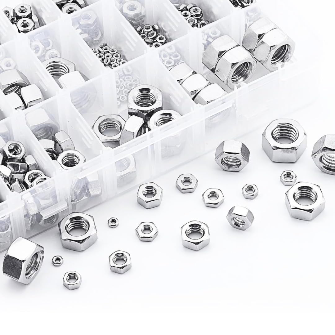 Stainless Steel SS304 Hexaganol Nuts M3 M4 M5 M6 M8 M10 M12 (Small Assortment Kit, 189 Pieces)