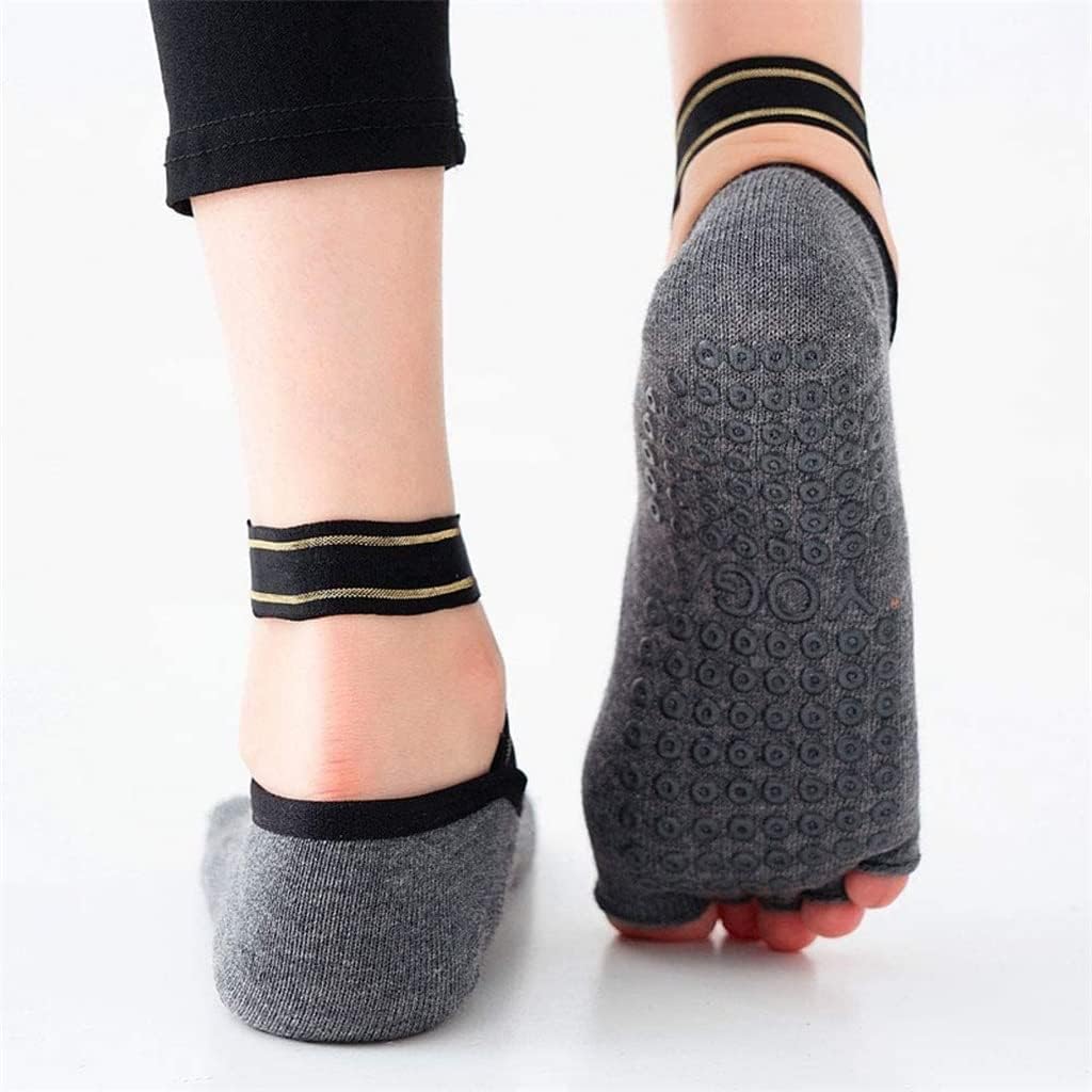 Toeless Yoga Pilates Grips Socks for Women Non Slip Barre Dance Sports Gym Fitness Socks with Straps (Color : A, Size : US 4.5-8.5) (C US 4.5)