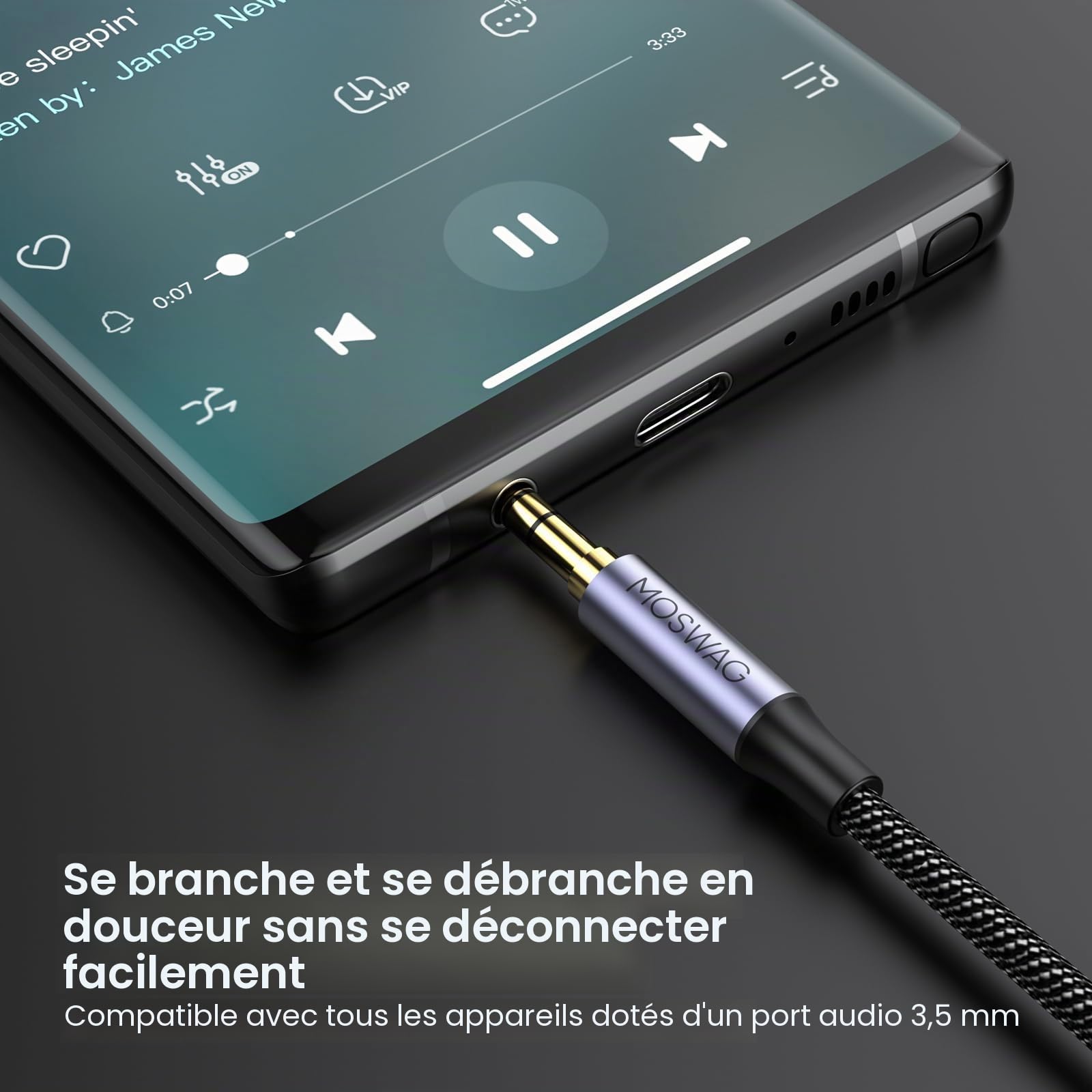 MOSWAG Rallonge Jack Audio 3.5 mm 3 Pôles pour Casque Micro, Nylon Tressé Jack Mâle vers Femelle Câble Extension Audio Stéréo Compatible avec MacBook, IMAC, voitures, téléviseurs, DVD (1M)