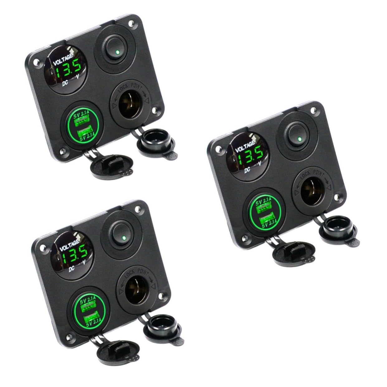 jojofuny 3piezas Cargador Usb Doble Medidor De Voltaje Led Verde y Panel Para Coche y Barco Fácil De Instalar y Duradero