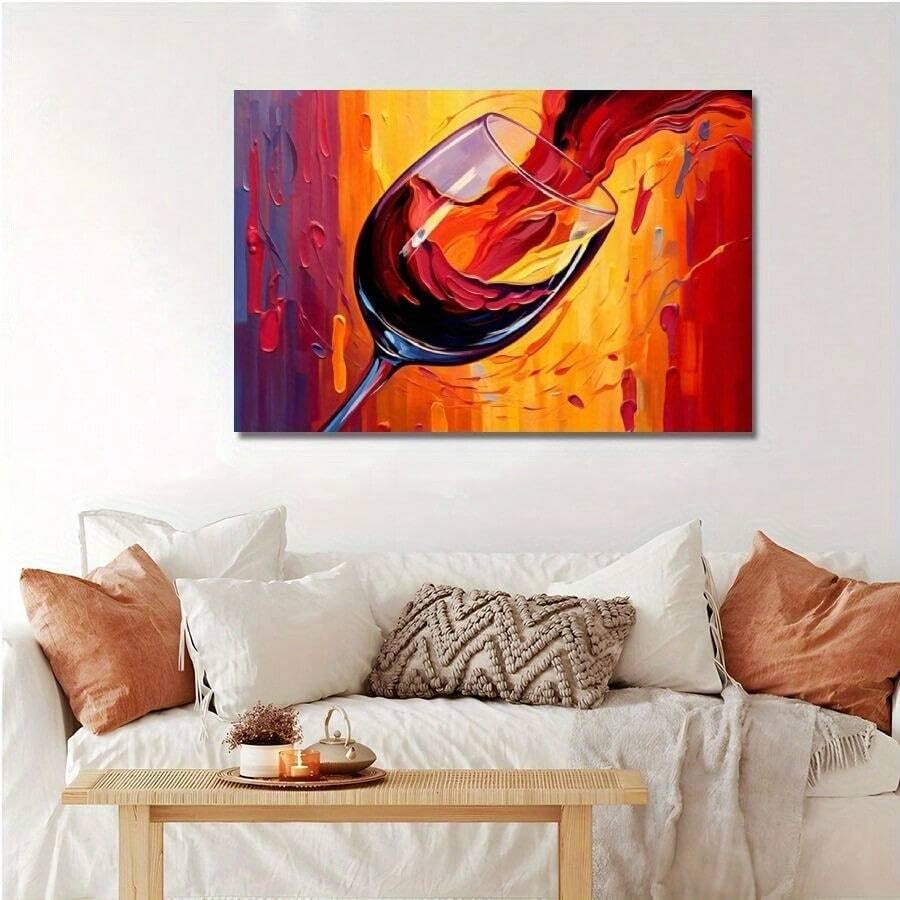 Toile impressionnisme abstrait verre à vin rouge orange 60x90