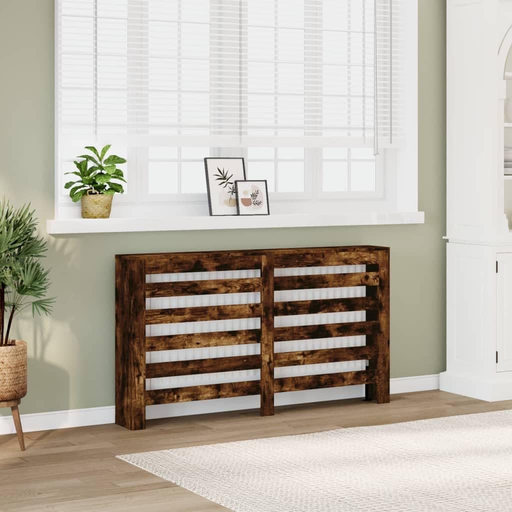 Revestimiento para radiador de roble ahumado, 149 x 20 x 82 cm, material de madera, diseño moderno para salón, sótano y garaje, con soporte de pared, práctico estante, duradero, fácil de