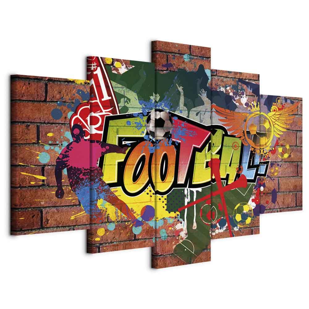 Cuadros B&D XXL - Quadro Football 200x100 cm 5 Pezzi - Stampa su Tela Strutturata XXL Grande - Quadri Moderni Componibili Camera da Letto Matrimoniale - Stampe da Parete Arte 020105-18