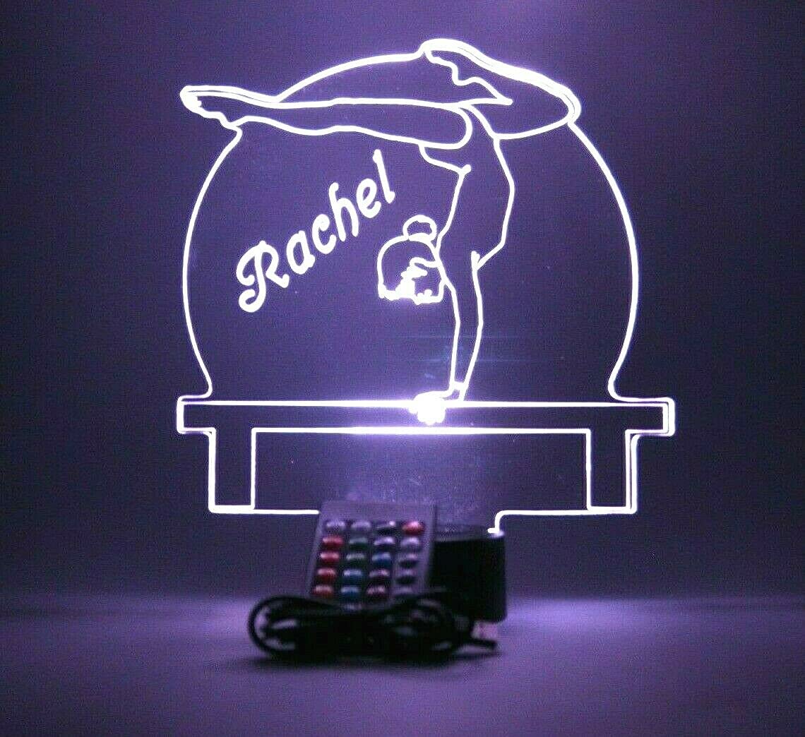 Gymnast on Beam Night Light Up Lamp LED Personalized Name Free Engraved Gymnastics Athlete Gymnasts Tumbler Desk Table Lamp, Sport Gymnastics - Team Club School,16 Color Options, Great Gift