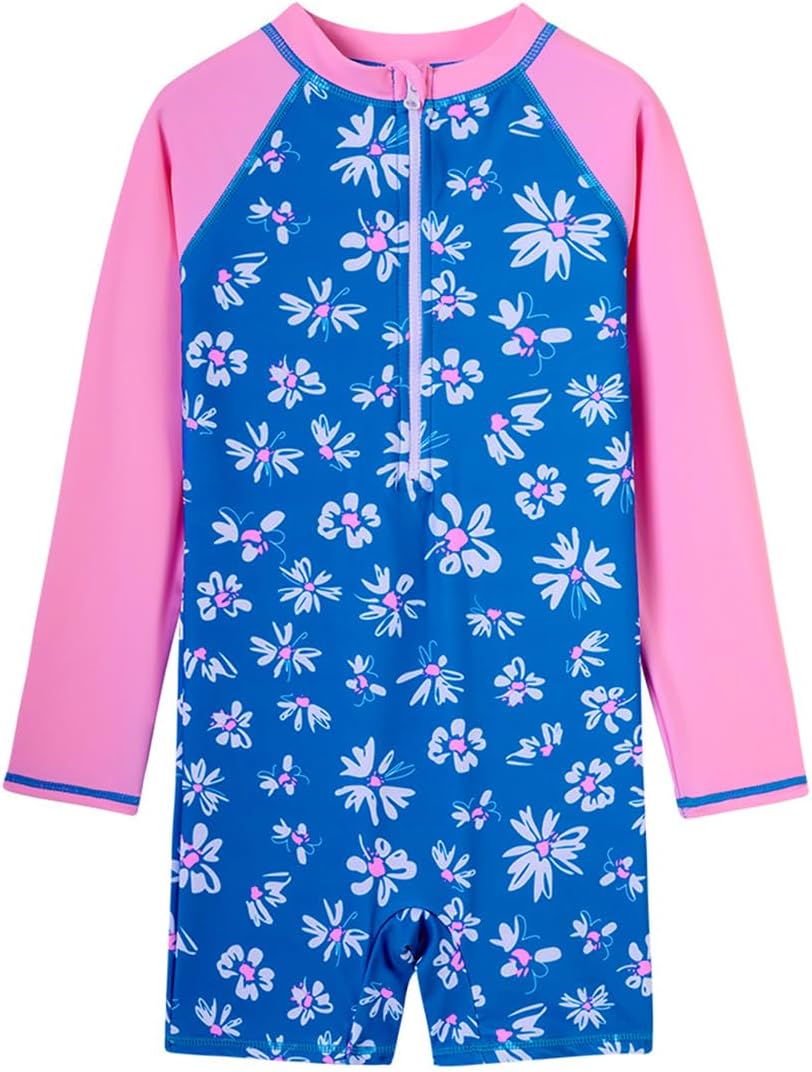 Girls Long Sleeve Rash Guard Swimsuits Zipper Bathing Suits