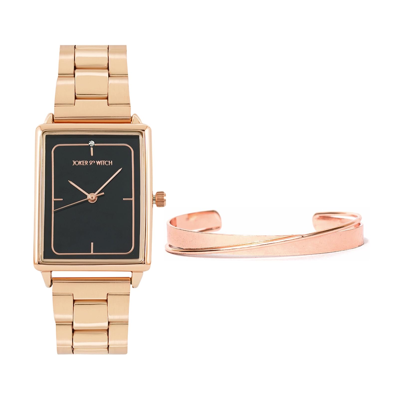 Joker & Witch Stainless Steel Women Portia Rosegold Analog Watch Bracelet Stack Combo, Black Dial, Rose Gold Band (B0C7L91Z1P) Amazon Price History, Amazon Price Tracker
