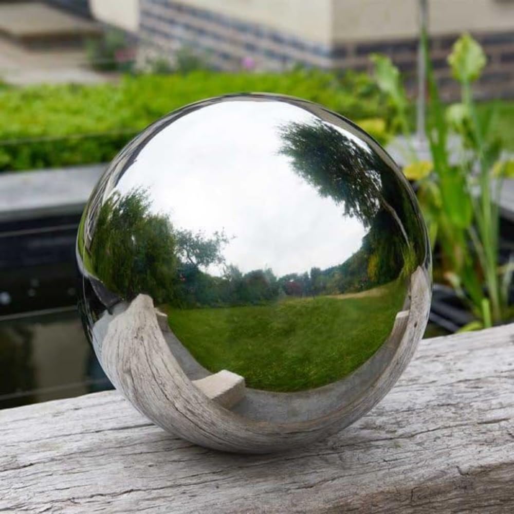 Garden Mile Silver Stainless Steel Gazing Ball - 15Cm Polished Mirrored Hollow Ball Reflective Sphere Floating Pond Balls Stainless Steel Garden Ornaments For Garden Decorations (15Cm)