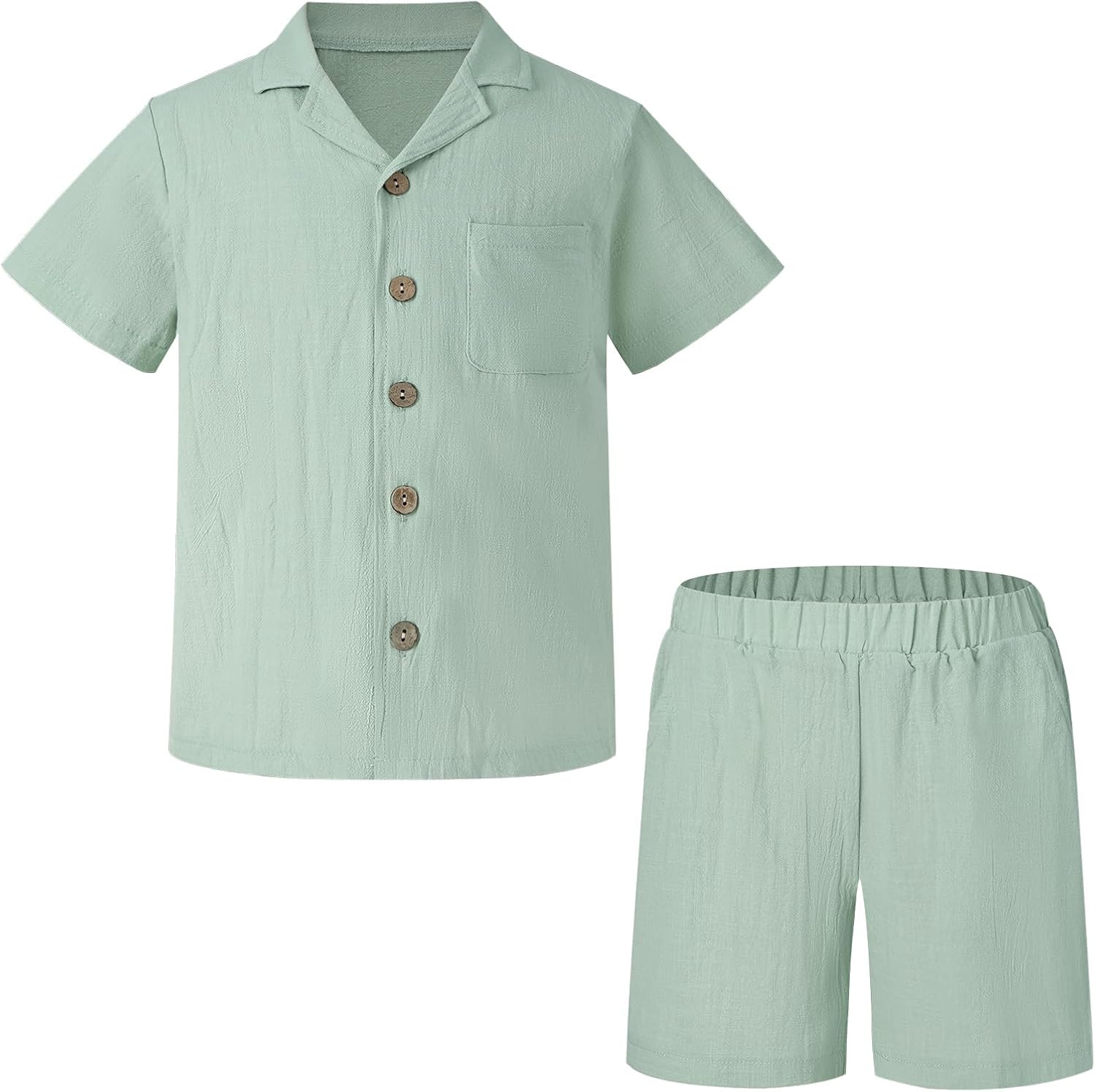 Weixinbuy Boys 2 Pieces Outfits Set Casual Beach Shorts Summer Cotton Short Sleeve Button Down Shirts Clothes Set for Boys Green