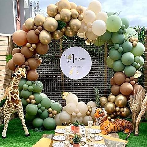 Sage Green Balloon Arch Kit, Olive Green Balloon Garland Kit, Balloon Garland Kit Green Balloons Coffee and Gold Balloons for Wild One 1st Birthday Decorations, Boy or Girl Baby Shower Decorations Cover
