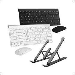 Kit Teclado e Mouse Sem Fio com Suporte Ajustável para Notebook 2.4G USB, Slim Ergonômico e Portátil Conforto e Produtividade para Home Office e Estudos Enviado na Cor Prata ou Preto