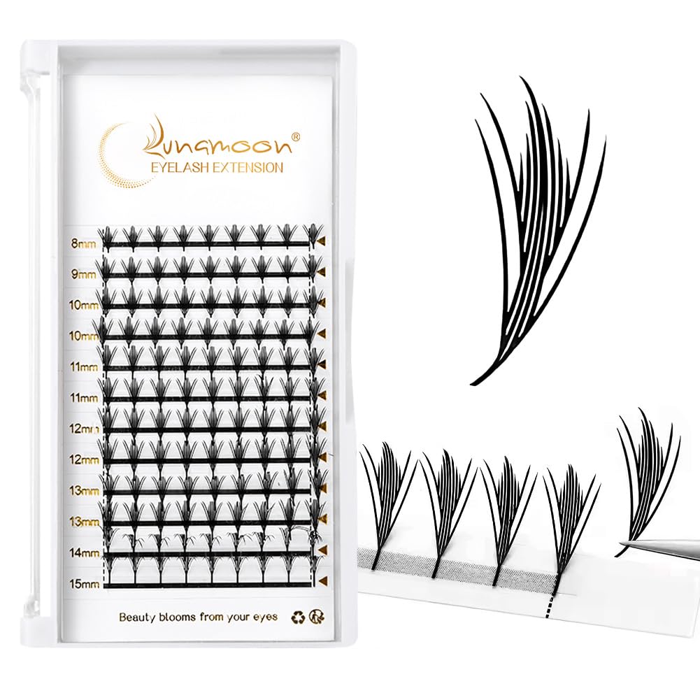 Lunamoon 3D Volume Premade Fans Eyelash Extension Volume Eyelashes (0.07D/8-15 mm), Tower-0.07-D, 1 pair (Pack of 1)