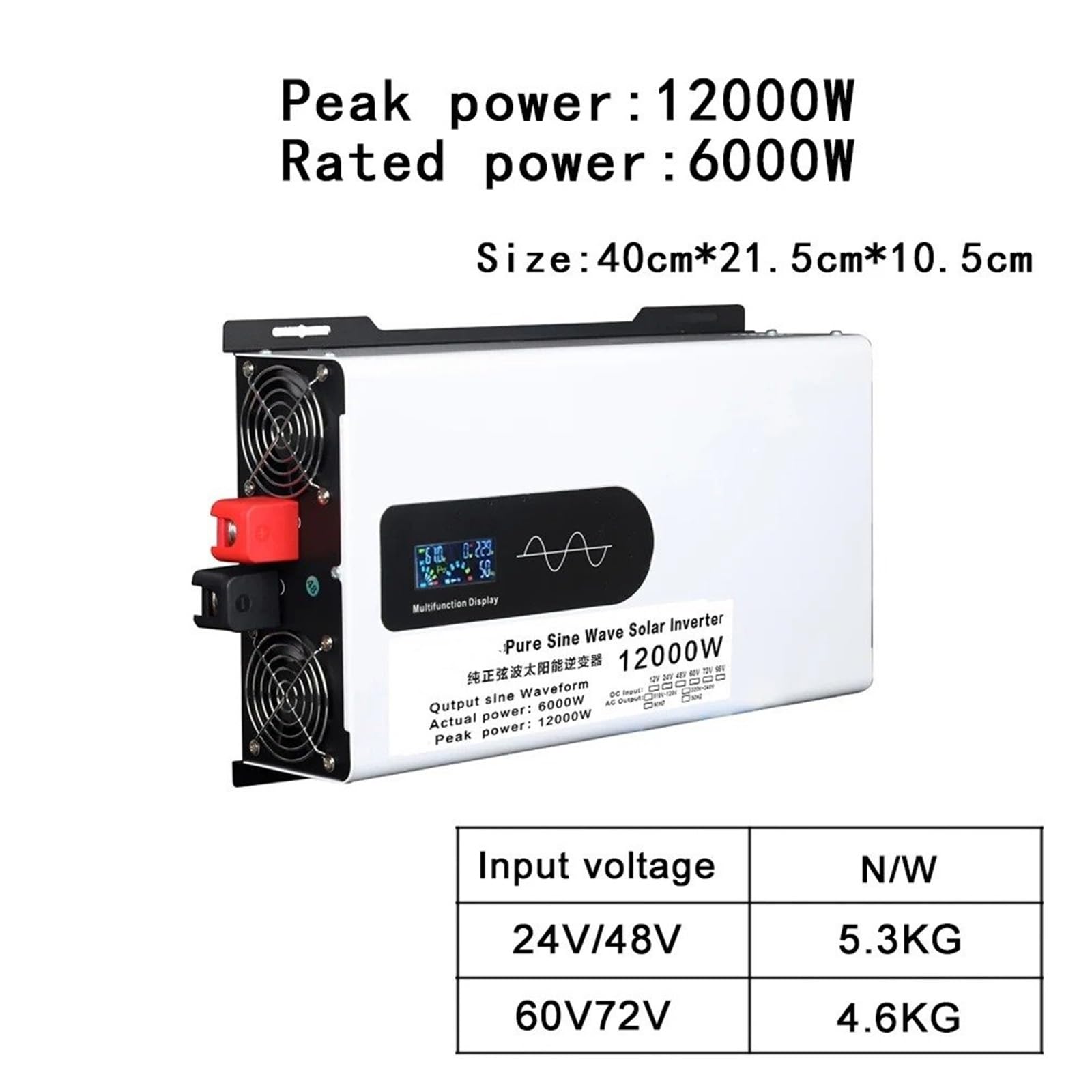 Inversor Onda Sinusoidal Pura 12000 W 24 V 48 V 60 V 72 V 96 V A CA 110 V 220 V para Coche Solar Fuera Red Fuente Alimentación Convertidor(12V,110-120V 60HZ,Europe)