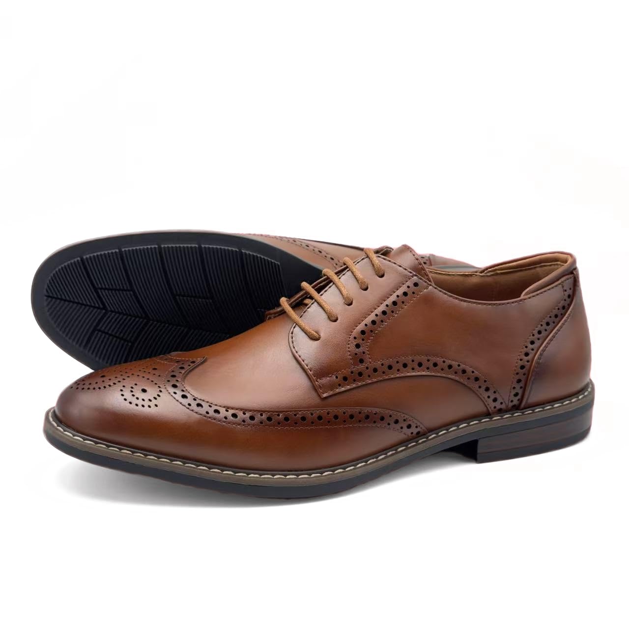 Finishing & Sewing Męskie buty ze szpicem skrzydłowym, klasyczny styl Brogue, sznurowane buty Oxford