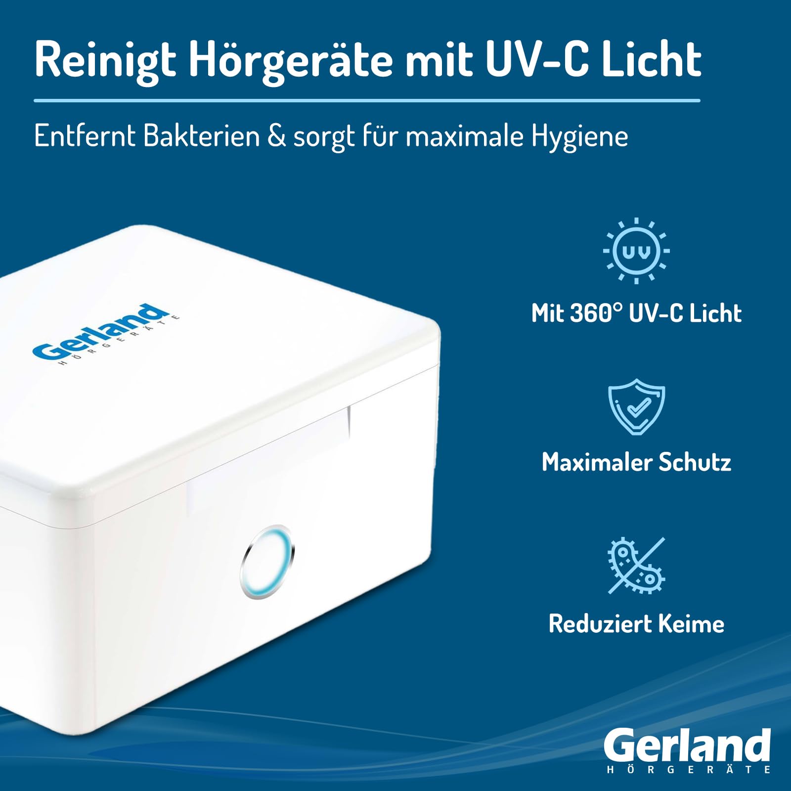 Gerland PerfectDry Lux Elektronische Trockenstation für Hörgeräte 360° UV-C Lampe Schnelltrockung 45min
