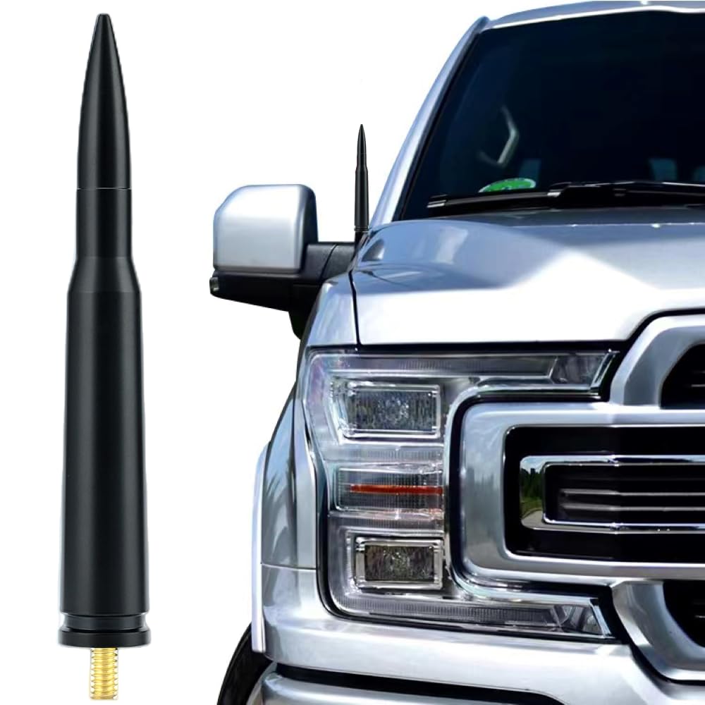 50 Cal Truck Bullet Antenna Compatible with Ford F150 F250 F350 Raptor Bronco/Dodge RAM 1500 2500 3500/Chevrolet Silverado &amp; GMC Sierra-Short Replacement Antenna 1990 - Current (Black)